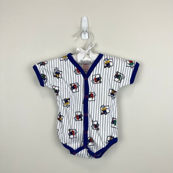 Vintage Cotton Club Striped Bunny Bear Bike Romper Bodysuit 3-6 Months - Picture 1 of 6